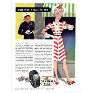 1943 Print Ad General Tire & Rubber Akron Pretty Woman Worth Waiting For WWII!